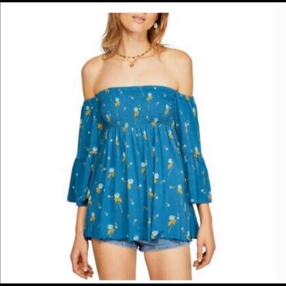 Free People Tops - Free People Mermaid Tunic Combo blue floral Size XS NWT